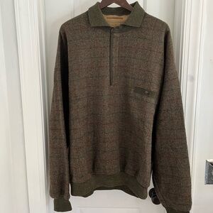 Vintage Orvis x Rascher 100% Virgin Wool Quarter-Zip Sweater XXL Olive Plaid NWT